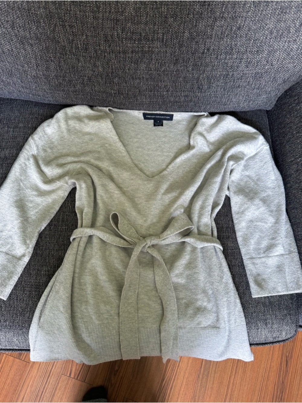 French Connection Heather Light Gray V-Neck Knit Sweater